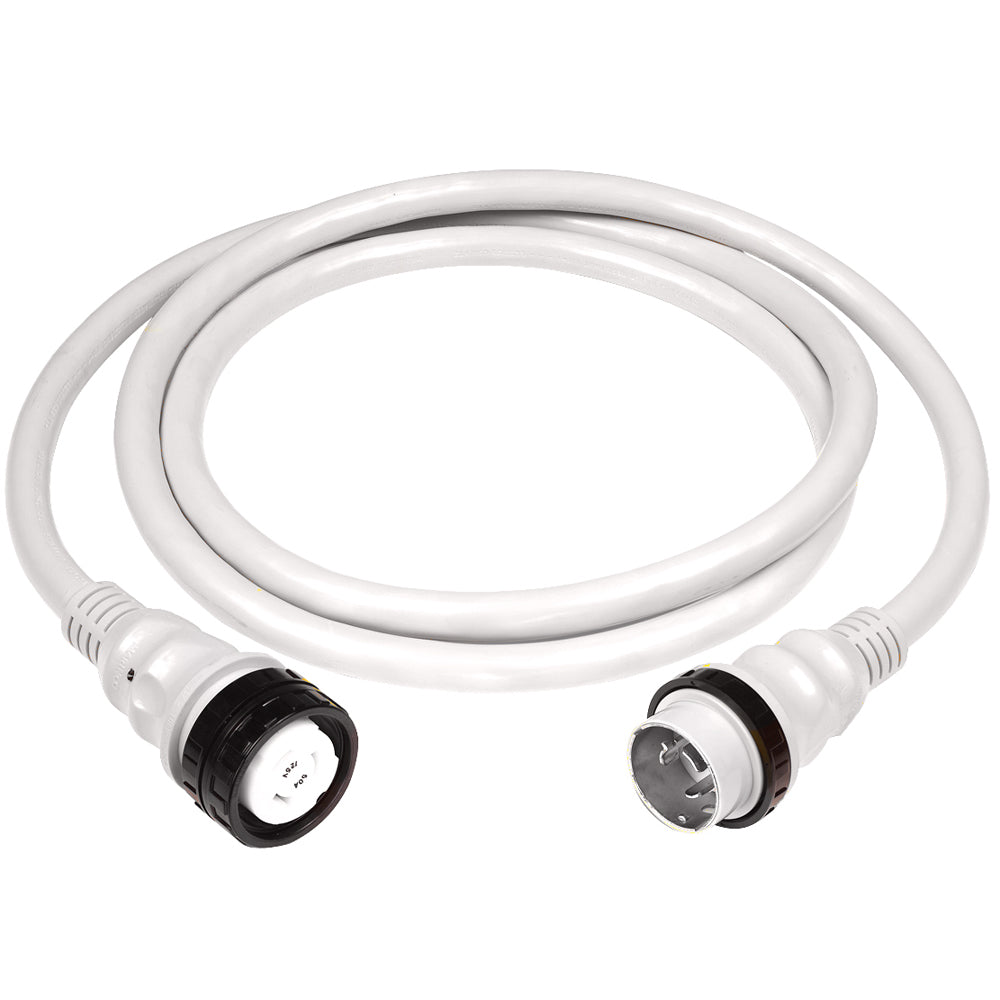 Marinco 50Amp 125/250V white shore power cable, 25-foot length, used for marine electrical connections.
