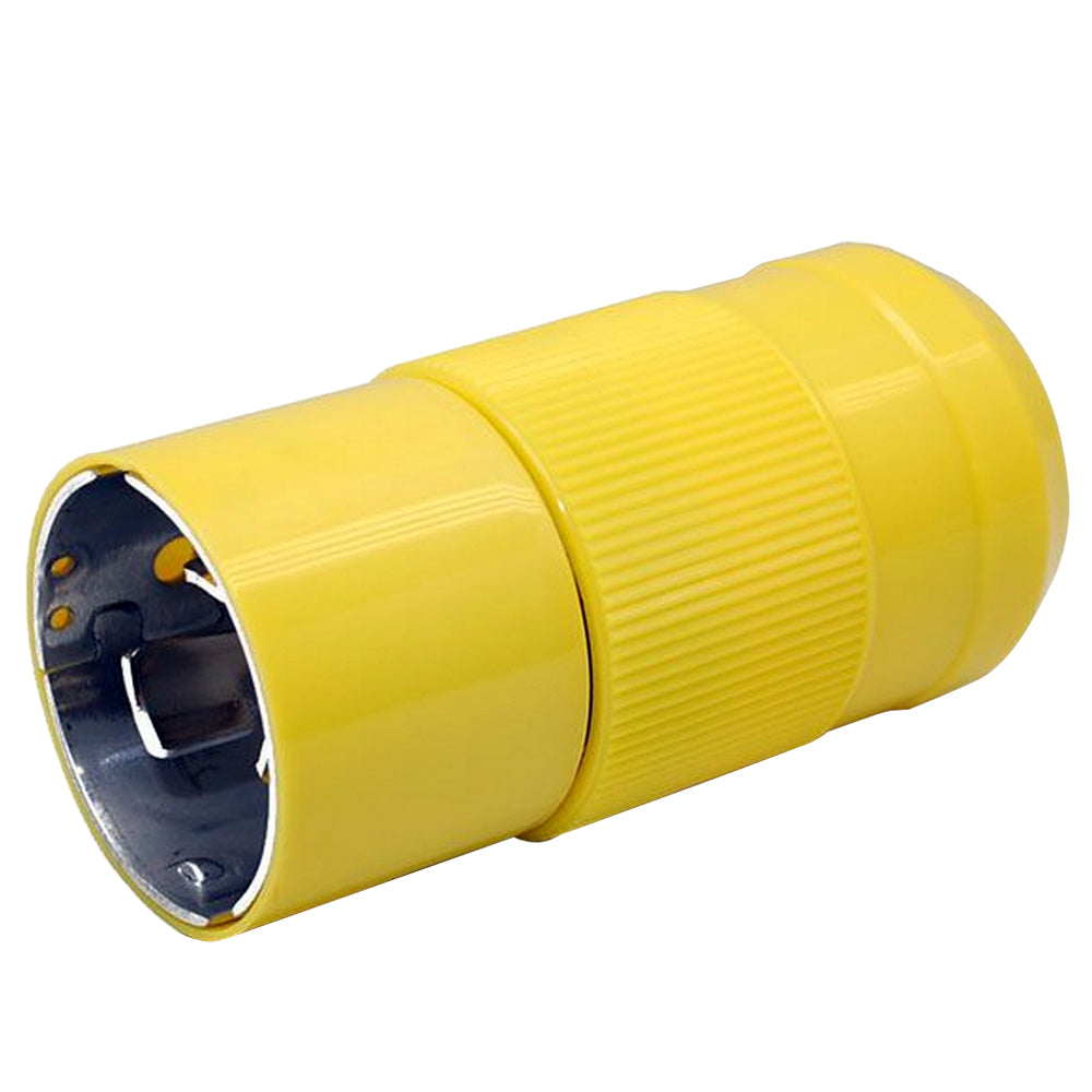 Marinco 6361CRN 50A 125V male shore power plug with durable weather-resistant design and robust connection points.