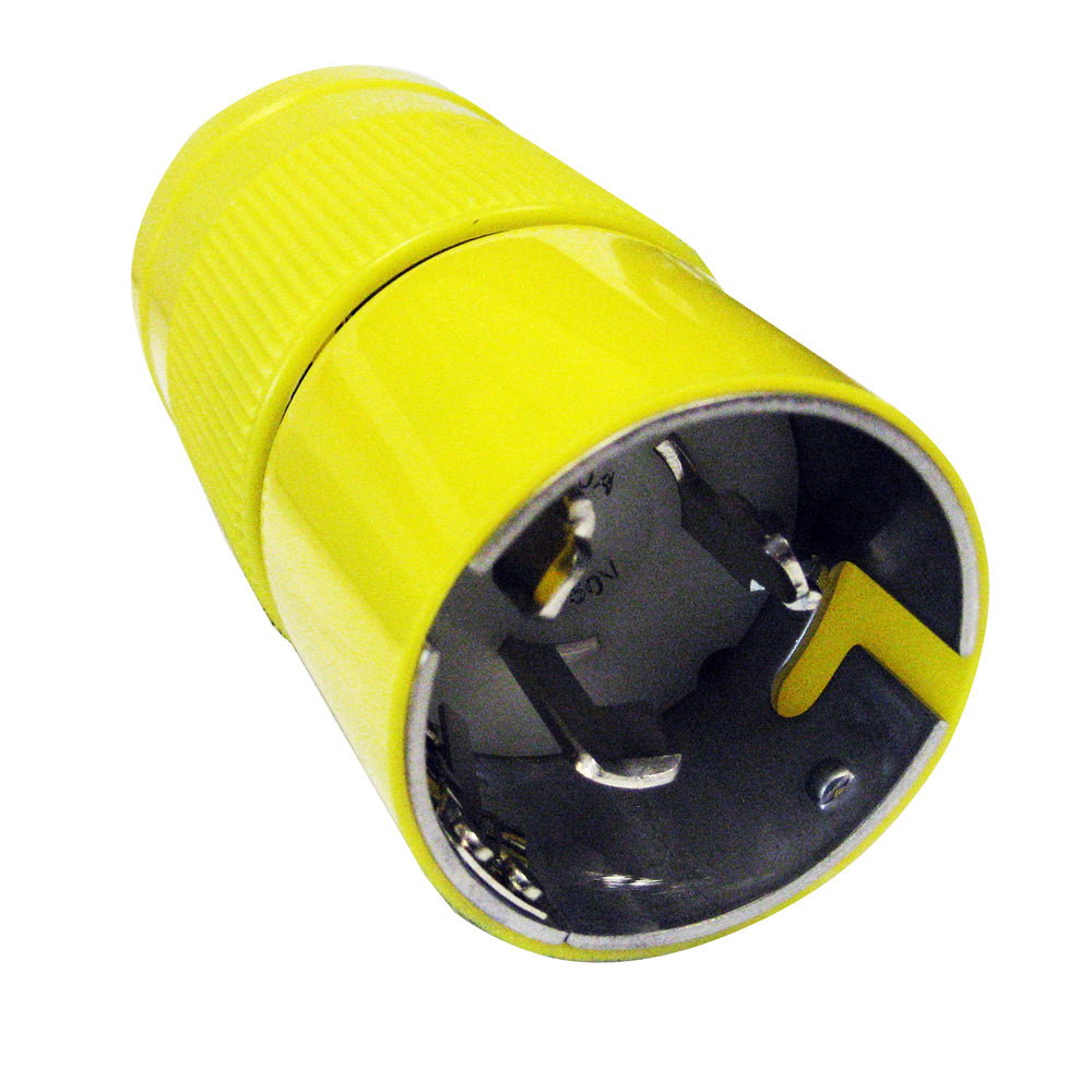 Marinco 6365CRN 50A 125/250V locking shore power plug with durable black housing for marine or RV use
