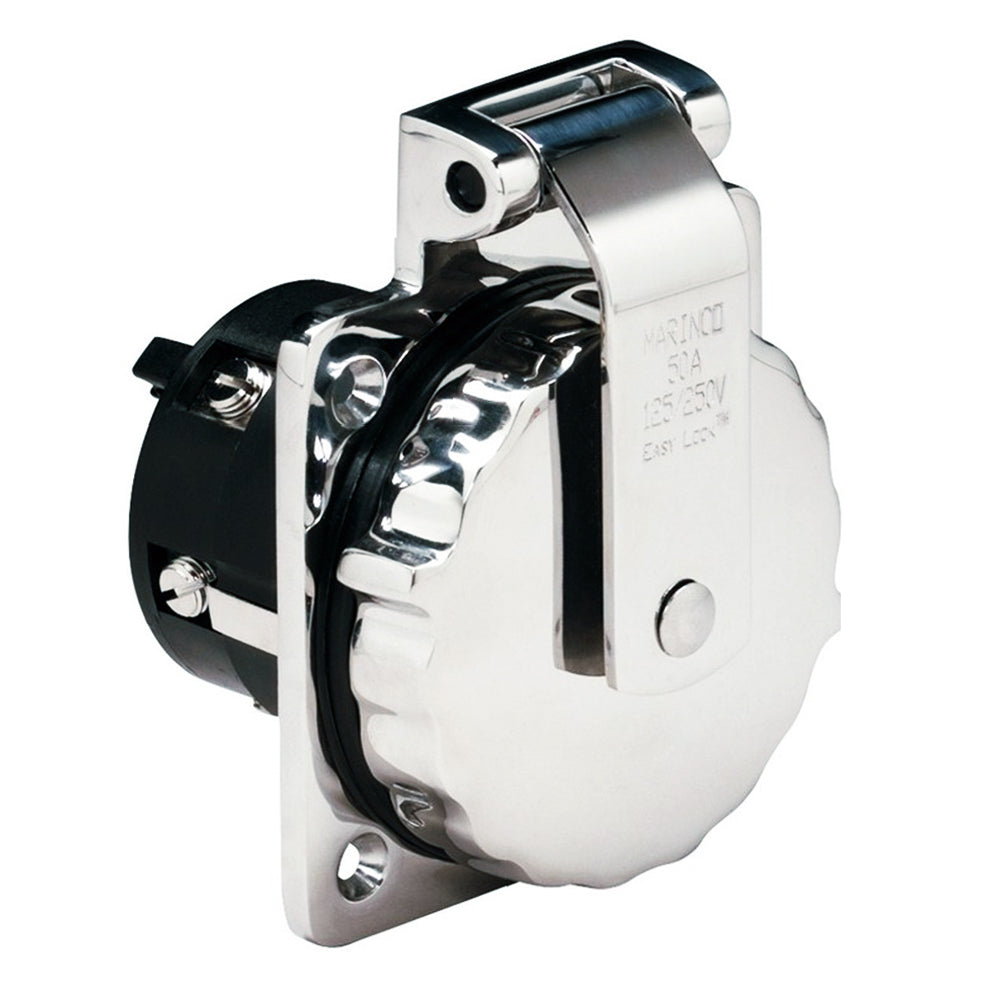 Marinco 6373EL 50Amp stainless steel shore power inlet without rear safety enclosure for marine electrical connections