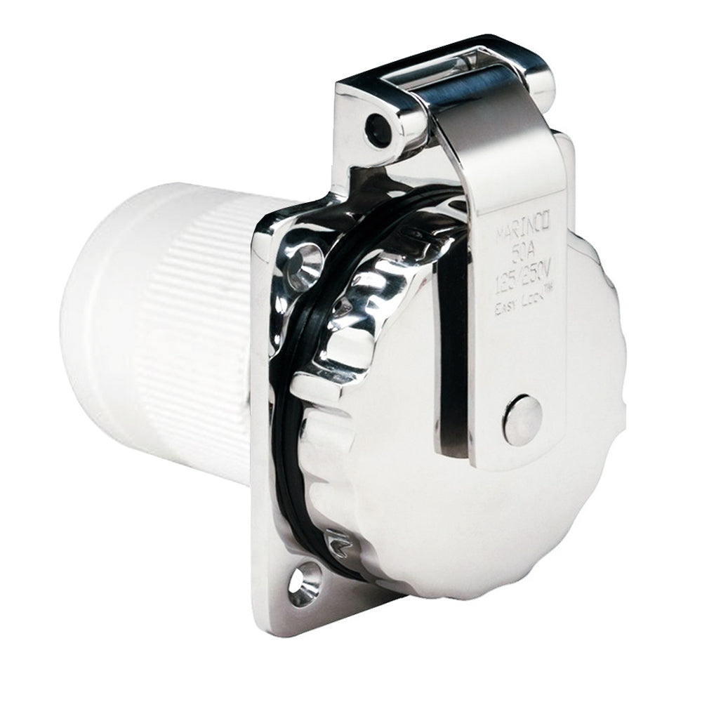 Marinco 6373EL-B 50Amp stainless steel shore power inlet with 125/250V connection for marine or RV applications.