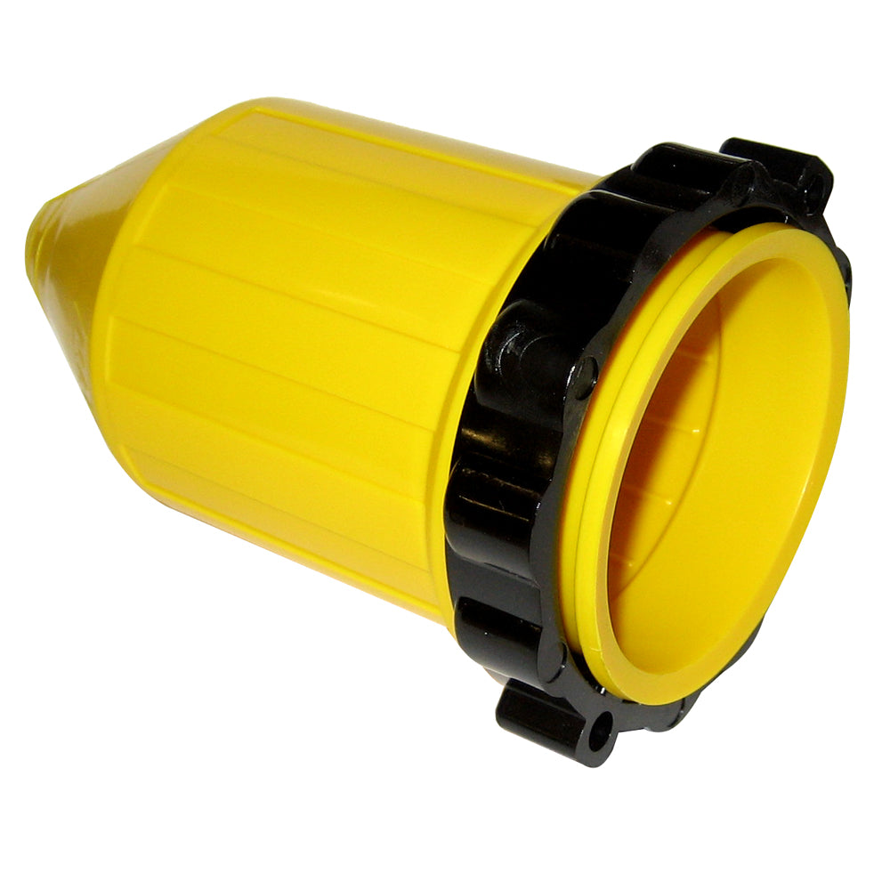 Marinco 7715ELN weatherproof shore power cover with easy lock ring, protects electrical connections from weather elements.