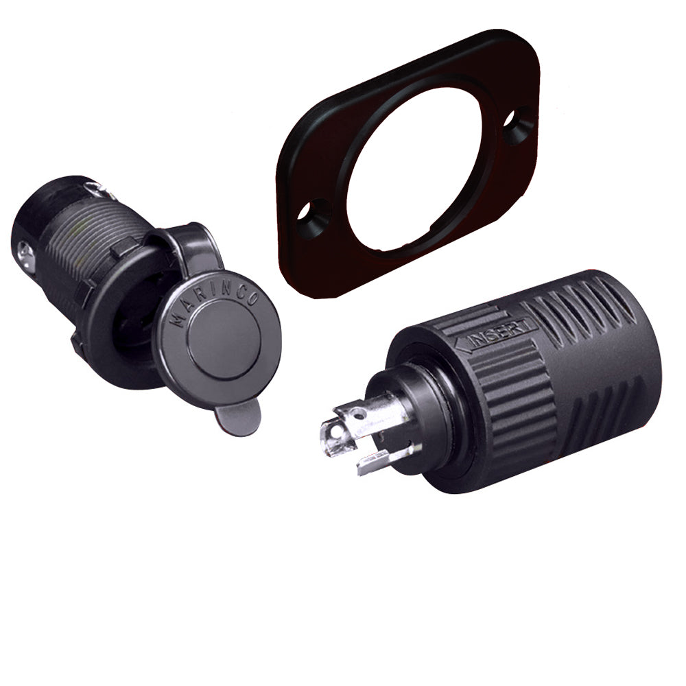 Marinco ConnectPro shore power charging and trolling system receptacle and plug for marine electrical connection.