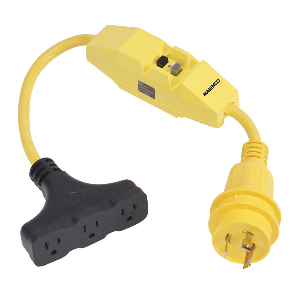 Marinco shore power dockside 30A to 15A adapter with GFI for safe electrical connection at marinas