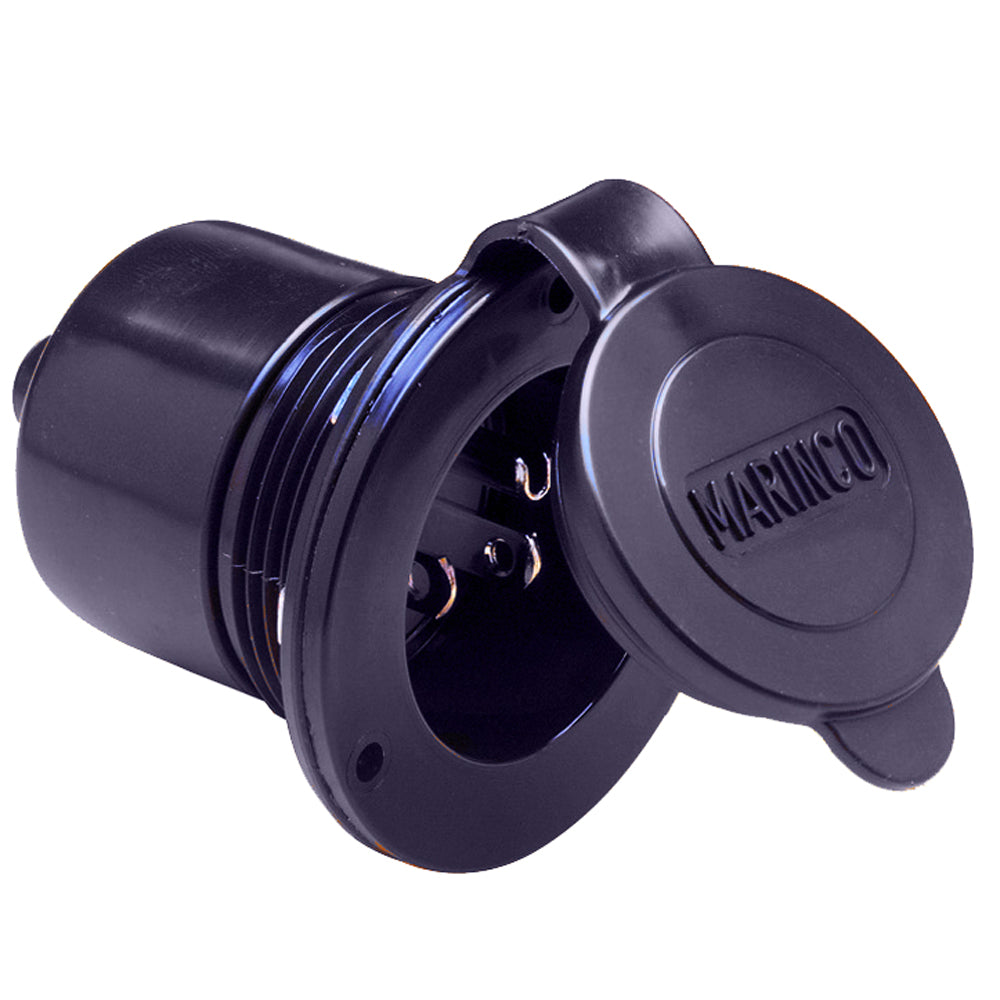Marinco marine on-board hard wired 15Amp black shore power charger inlet for boat electrical systems.
