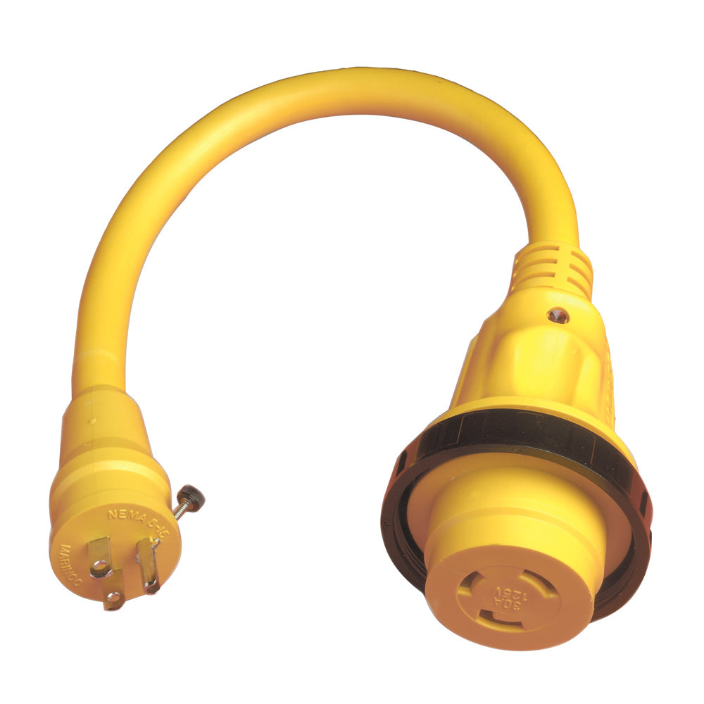 Marinco Pigtail Adapter Plus shore power connector, 30A female to 15A male, for marine electrical hookups