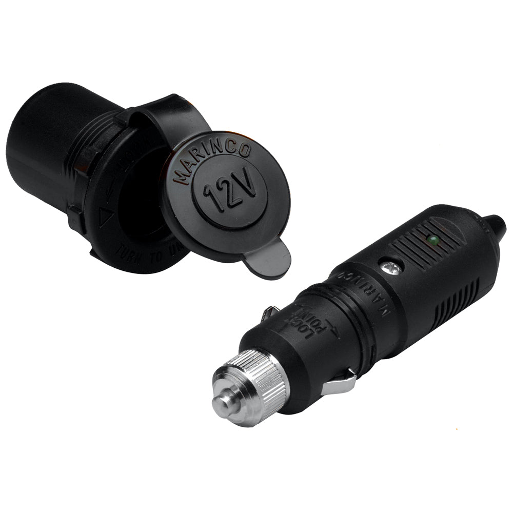 Marinco Sealink 12V shore power plug and receptacle for marine electrical connections on a boat.