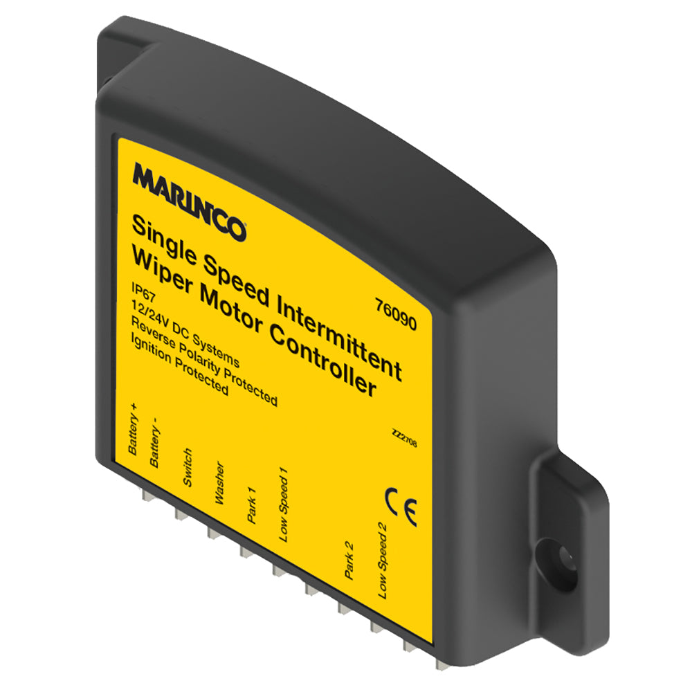Marinco single-speed intermittent windshield wiper motor controller for vehicle wipers, shown in close-up.