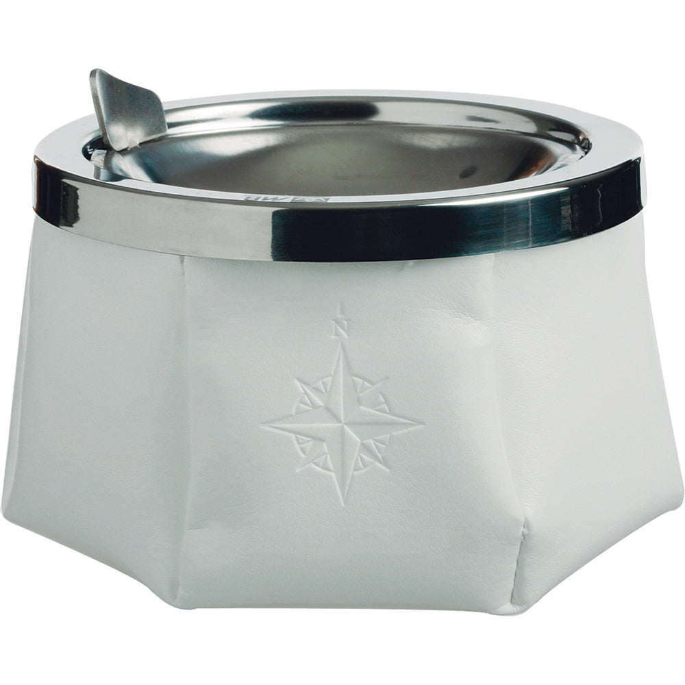 White Marine Business windproof ashtray with lid, designed for marine deck or galley use, featuring a durable, wind-resistant design.