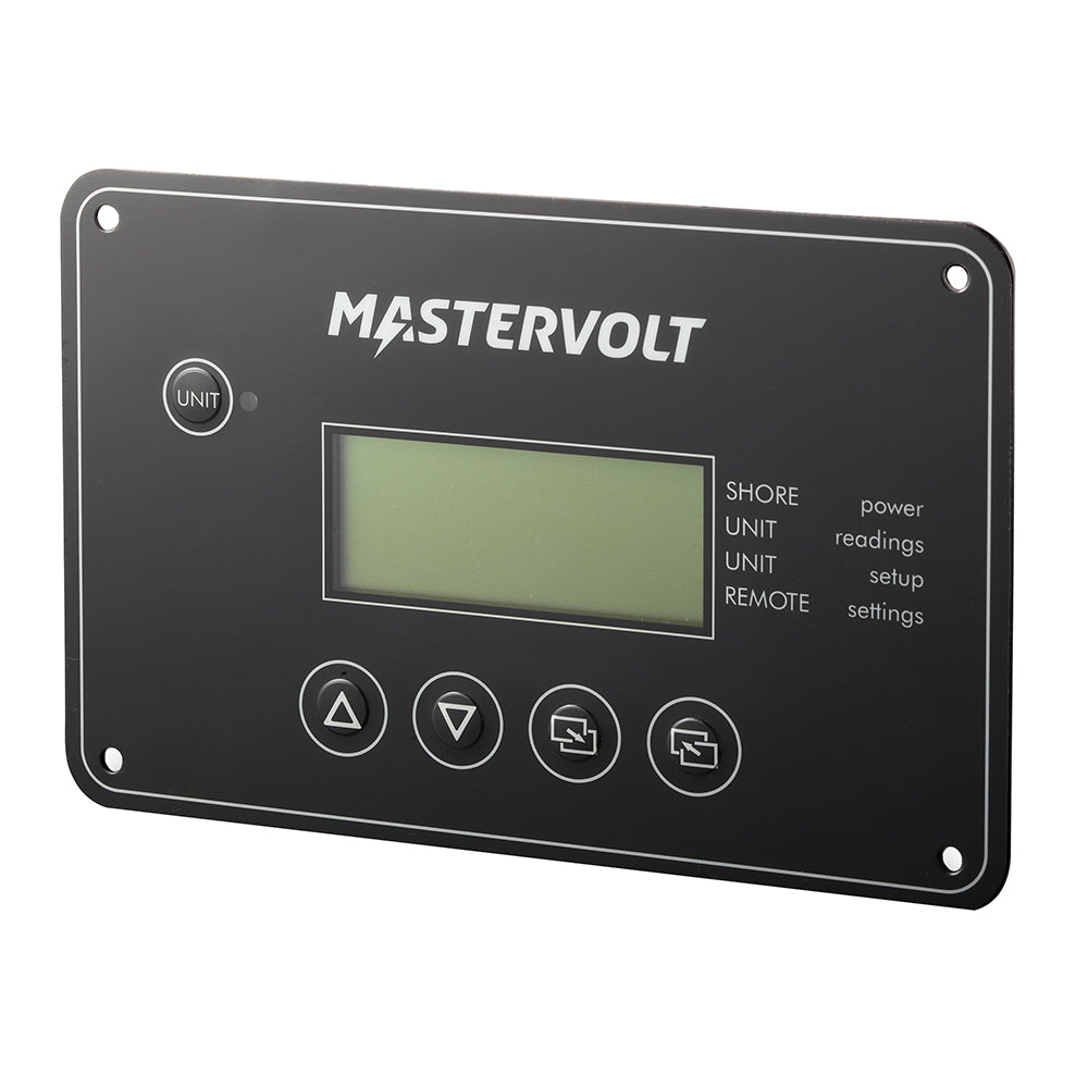 Mastervolt PowerCombi remote control panel for accessories, showing buttons and display for managing power systems.