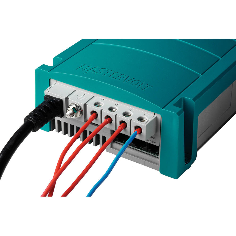 Mastervolt ChargeMaster 25 Amp 3-bank 12V battery charger with digital display and multiple charging ports.