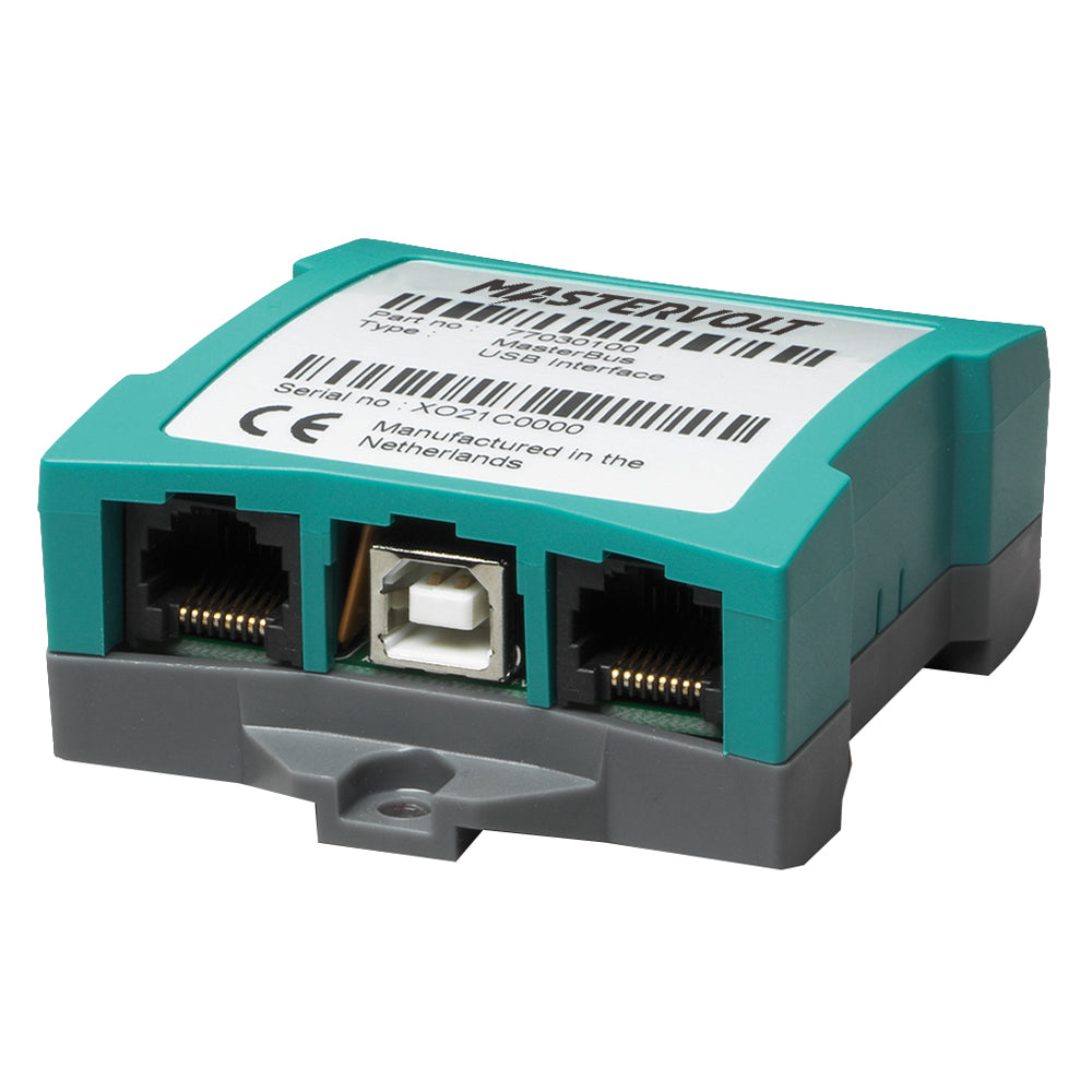 Mastervolt Masterbus USB Interface for battery charger system, with ports and connection features visible in the image.