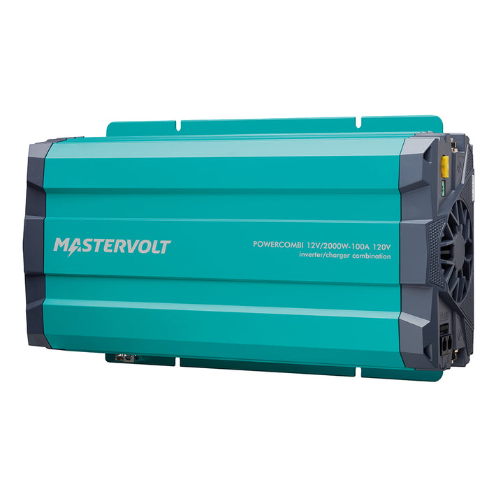 Mastervolt PowerCombi 12V 2000W 100A charger and inverter combo, showing the compact black device with control panel and ports.