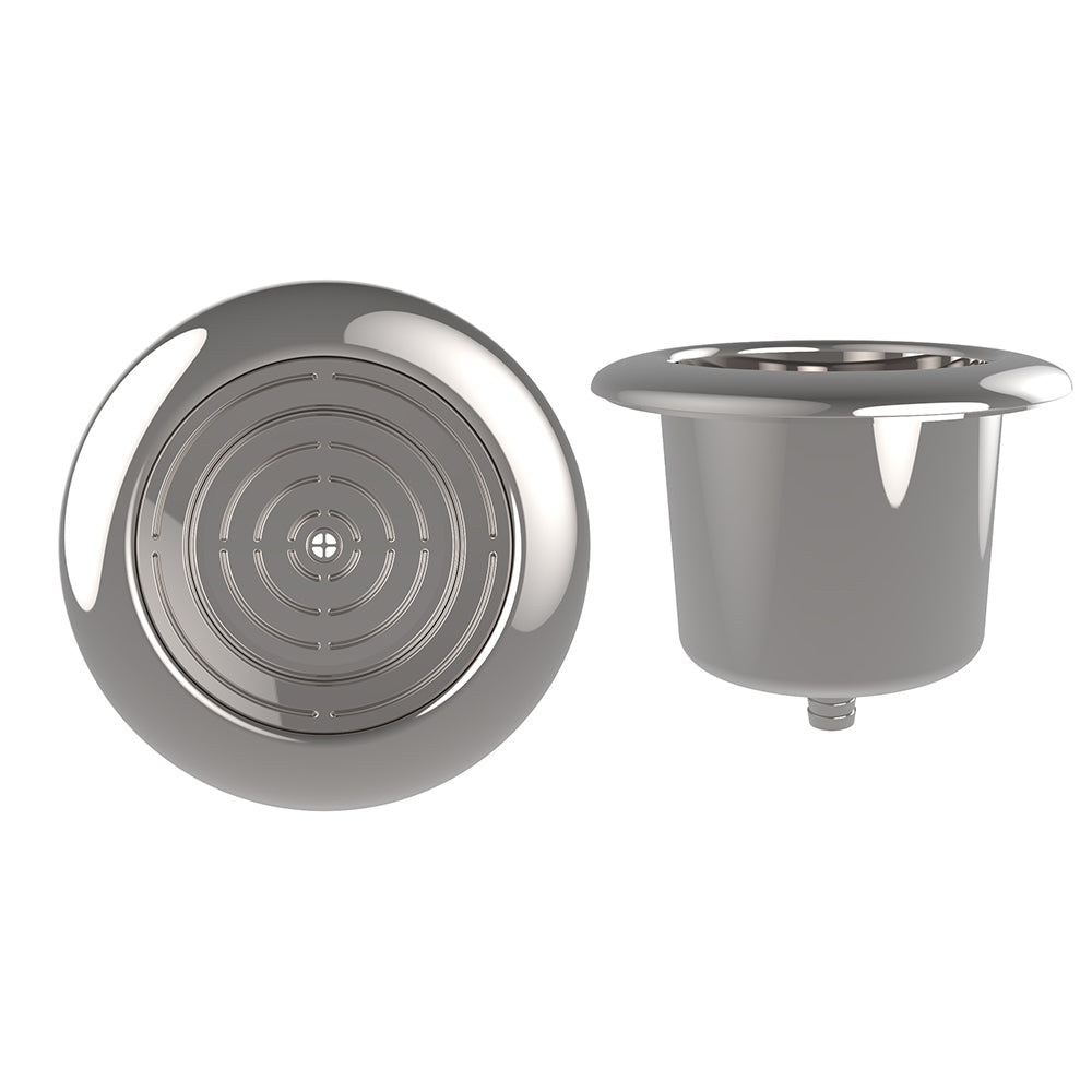 Mate Series stainless steel cup holder, durable fishing accessory designed to securely hold drinks on boats.