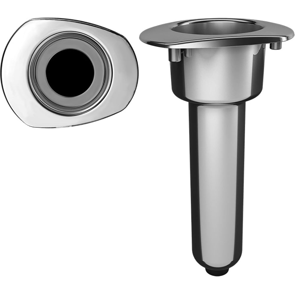 Mate Series Elite screwless stainless steel rod cup holder with drain, oval top, designed for marine or boat use.