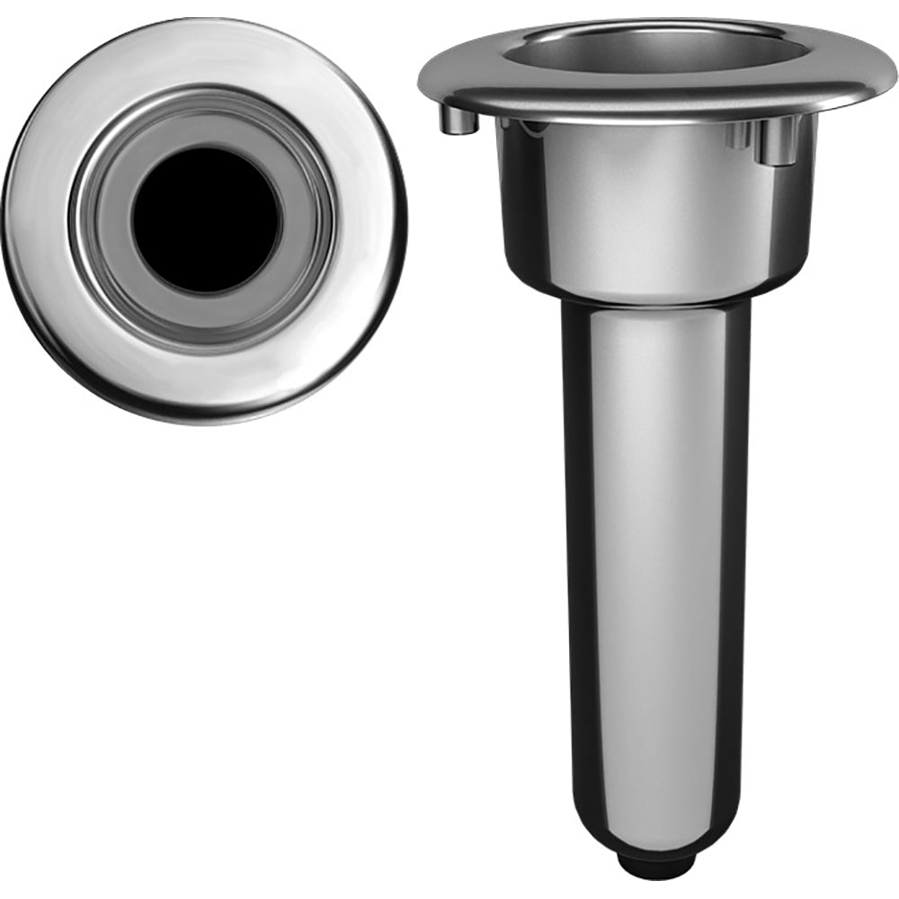 Mate Series Elite screwless stainless steel round top cup holder with drain, designed for rod holder installation on boats.