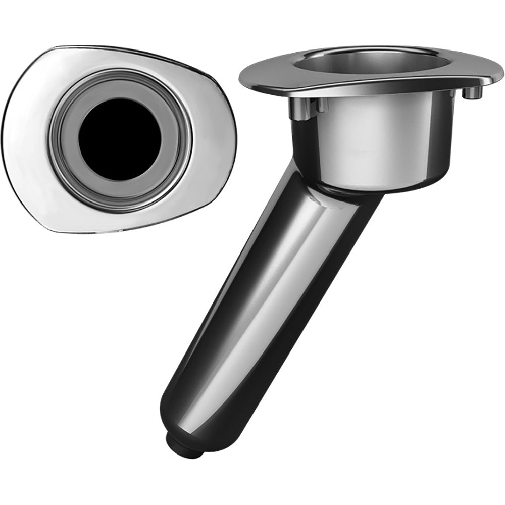 Mate Series Elite screwless stainless steel 30-inch rod cup holder with drain and oval top, designed for marine use.
