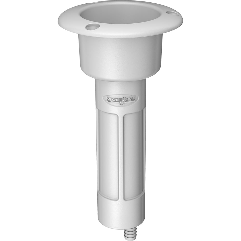 White Mate Series plastic rod holder with drain, round top design, designed for mounting as a cup holder on boats or marine vessels.
