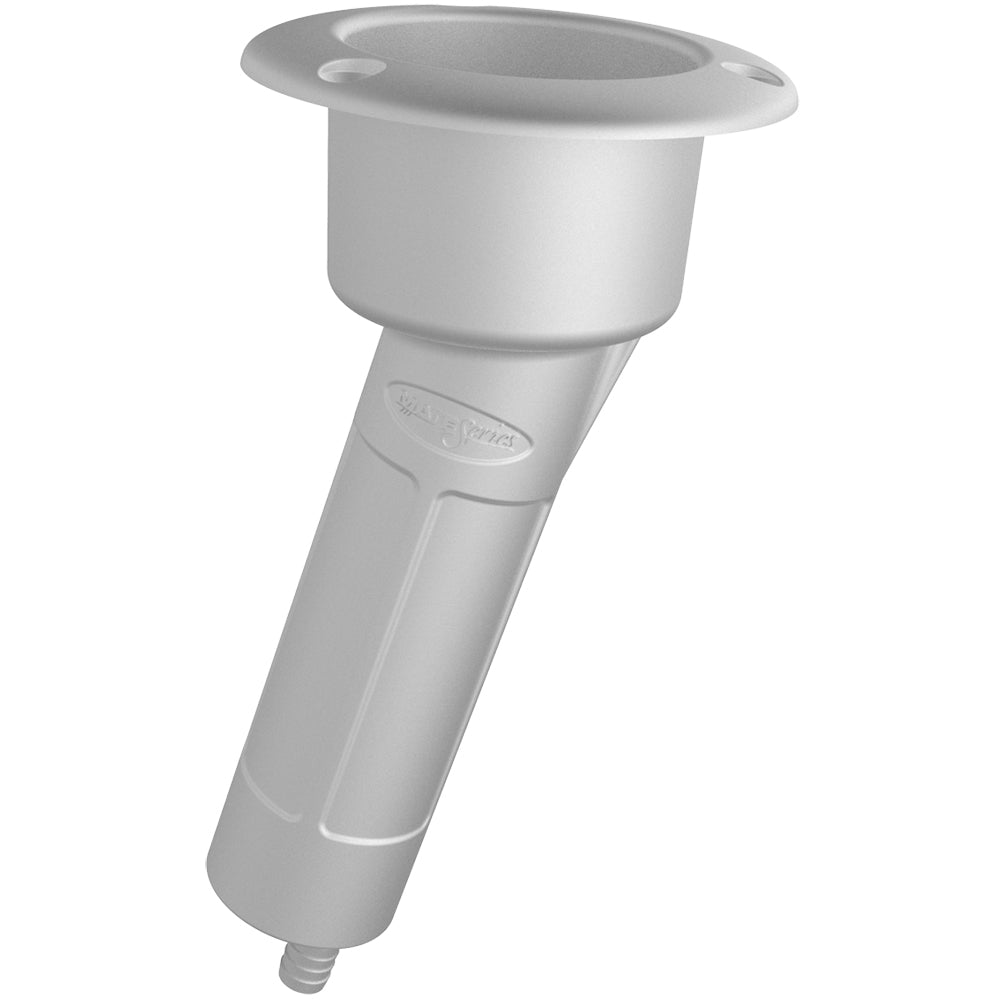 White Mate Series plastic 15-rod cup holder with drain and round top, designed for rod holders and fishing boats.