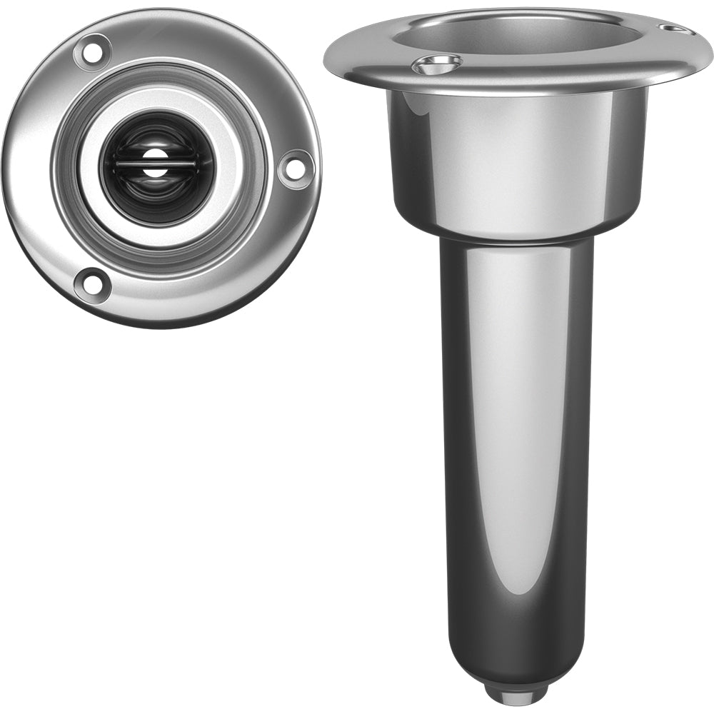 Mate Series stainless steel rod holder with drain, round top design, ideal for boat fishing and marine use.