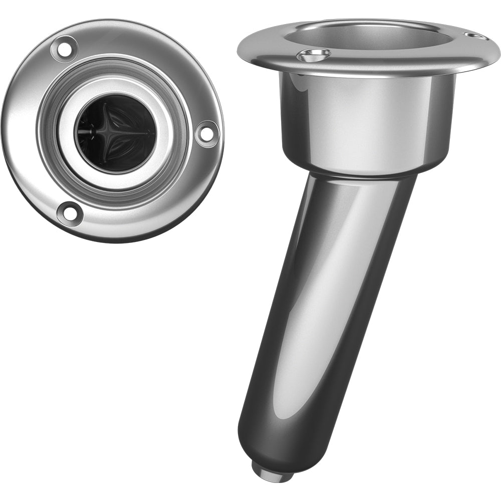 Mate Series stainless steel 15-rod cup holder with drain and round top, designed for boat rod storage and organization.