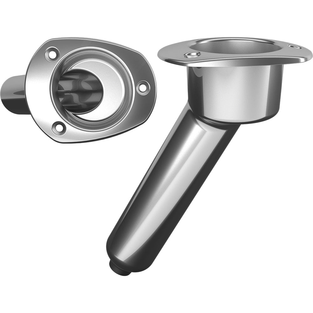 Mate Series stainless steel 30 rod cup holder with drain and oval top, suitable for marine or boat fishing setups.