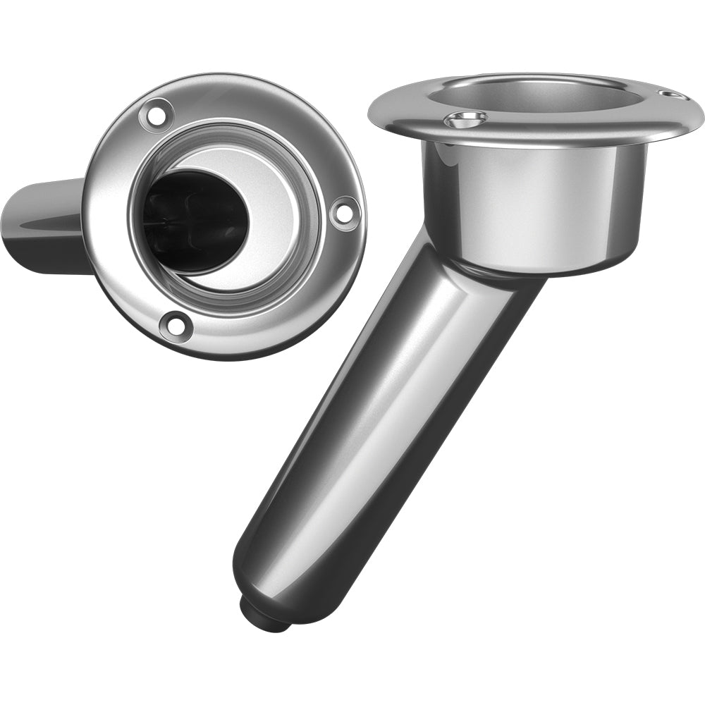Mate Series stainless steel 30-rod cup holder with drain and round top, designed for boat rod storage and organization.