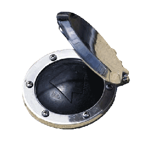 Stainless steel Maxwell Foot Switch Cover, an anchoring accessory, with a durable, sleek design for secure foot operation.
