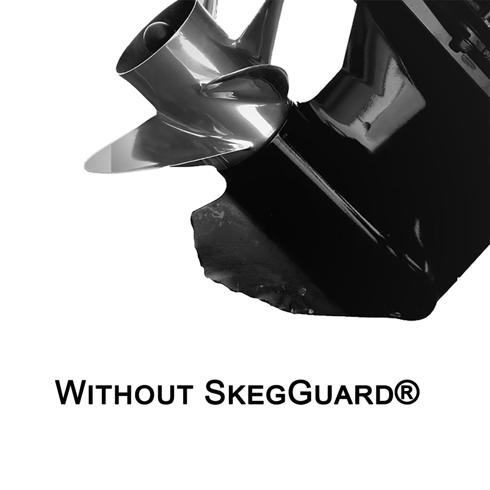 Stainless steel Megaware SkegGuard 27151 replacement skeg for hull protection on boats, shown in a close-up view.