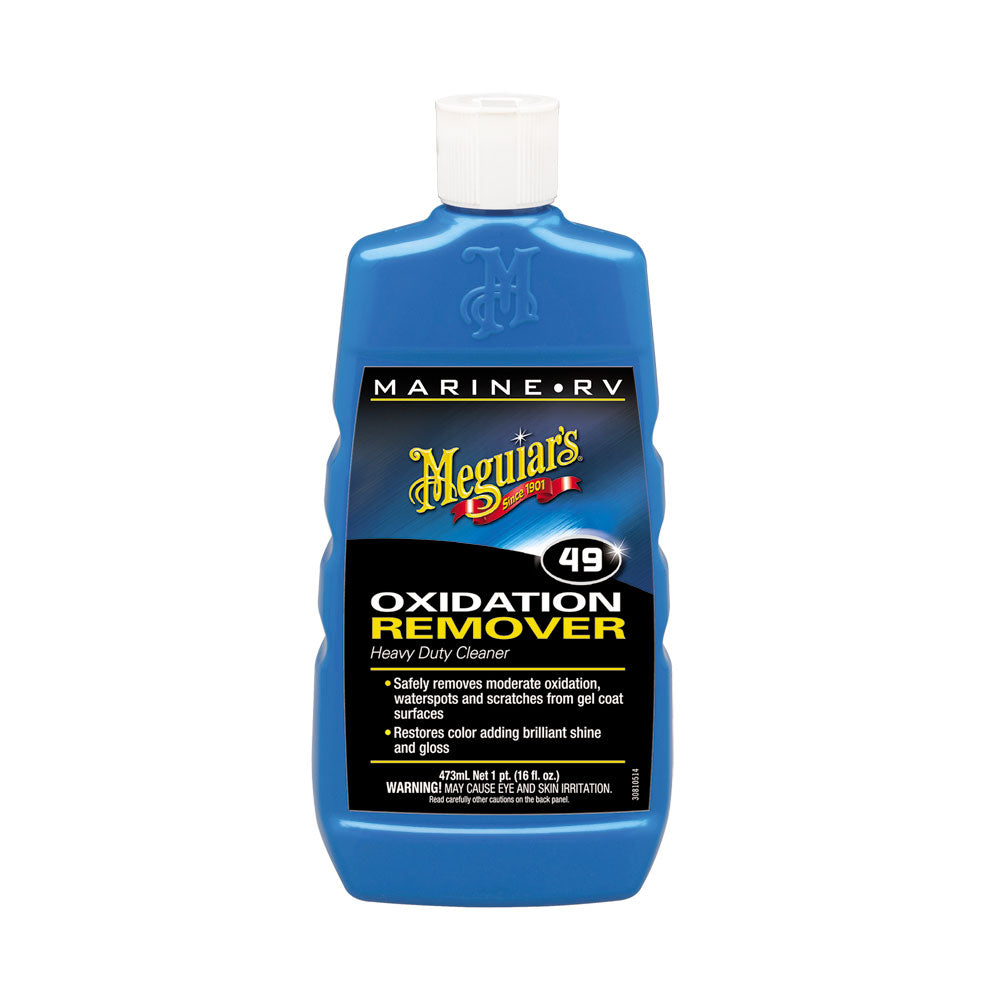 Meguiar's #49 Heavy Duty Oxidation Remover in 16oz bottle, cleaning product for removing oxidation and stains from surfaces