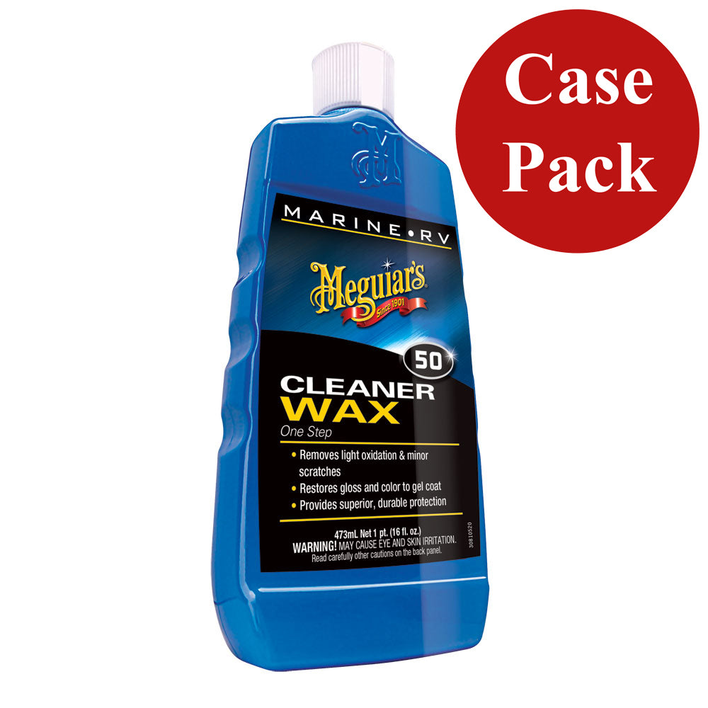 Meguiar's Boat and RV Cleaner Wax 16 oz bottles, case of 6, for cleaning and protecting boat and RV surfaces.