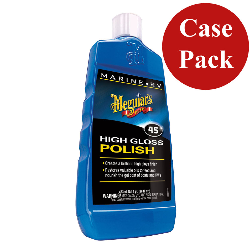 Meguiar's Boat and RV Polish Gloss Enhancer in a case of 6 bottles, used for cleaning and enhancing boat and RV surfaces.