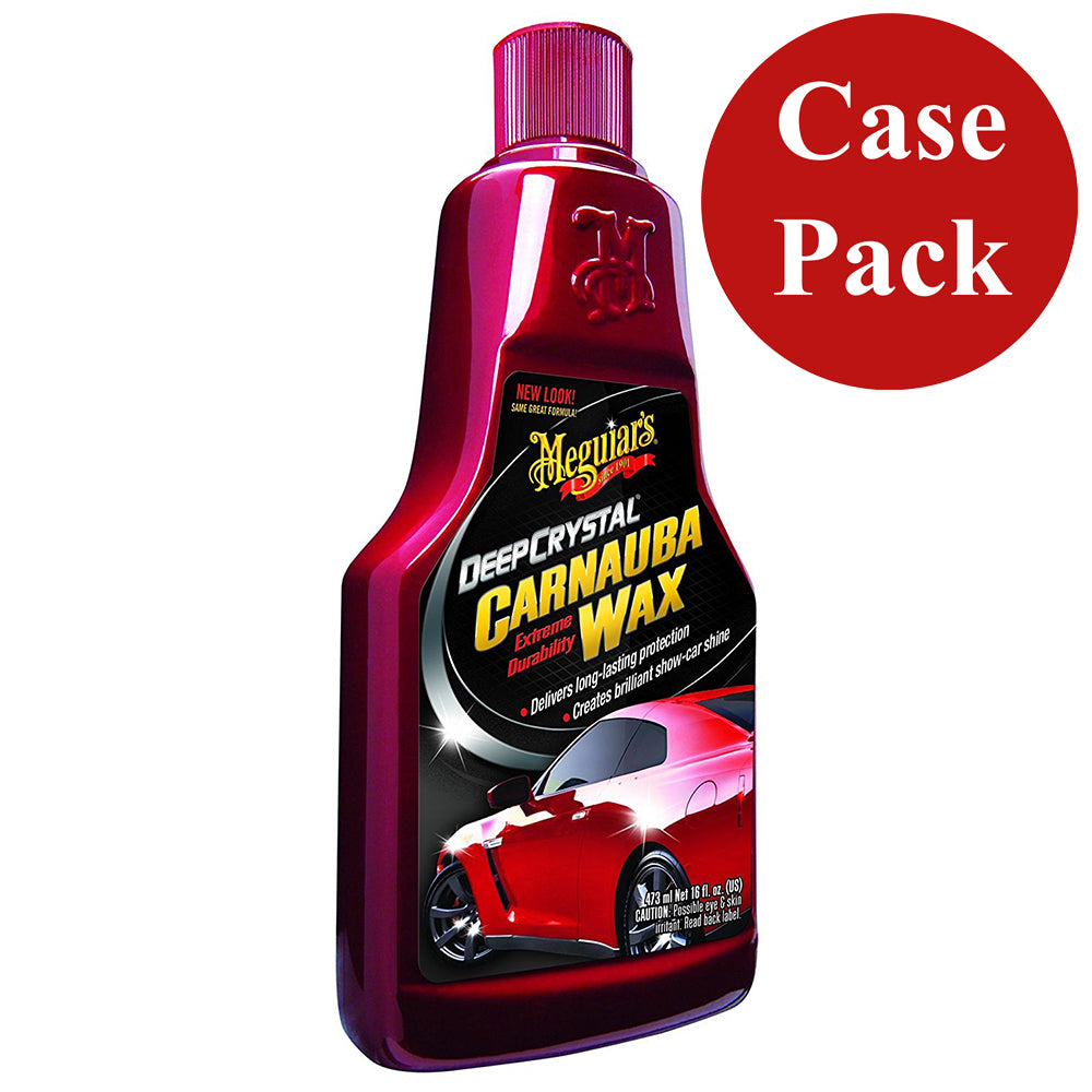 Meguiar's Deep Crystal Carnauba Wax 16oz bottles, cleaning product for car shine, in a case of six.