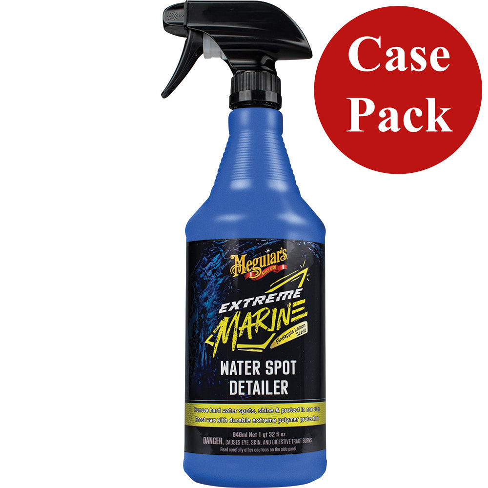Meguiar's Extreme Marine Water Spot Detailer in a case of 6, cleaning marine surfaces and removing water spots effectively.