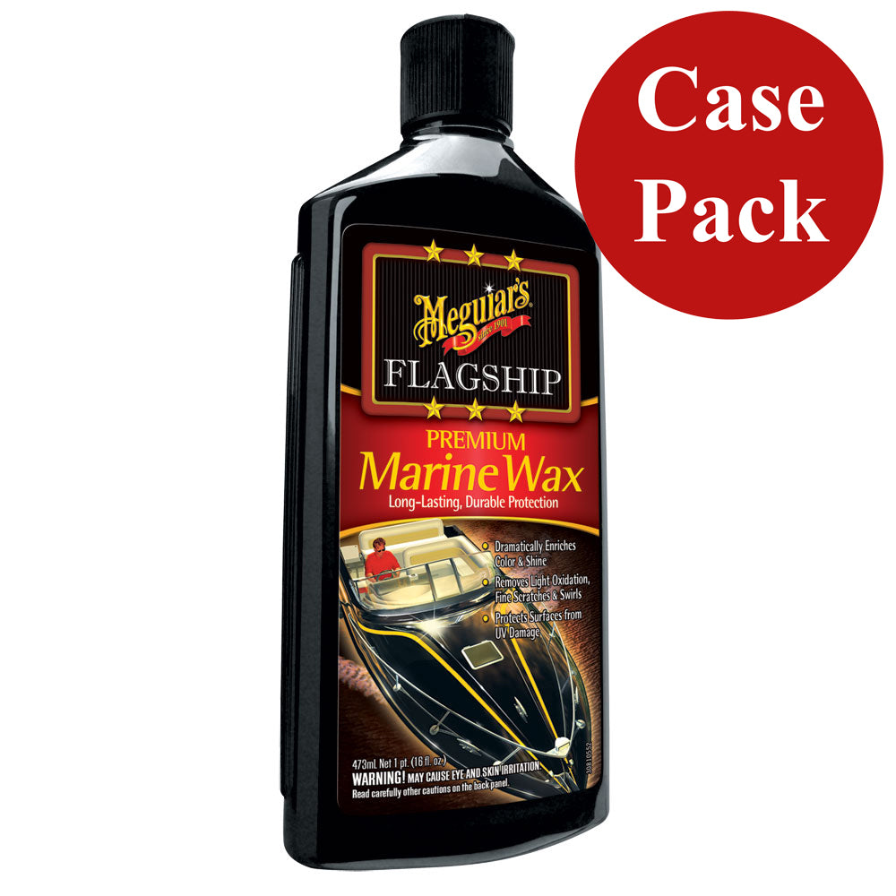 Meguiar's Flagship Premium Marine Wax case with six containers for cleaning and protecting boat surfaces.