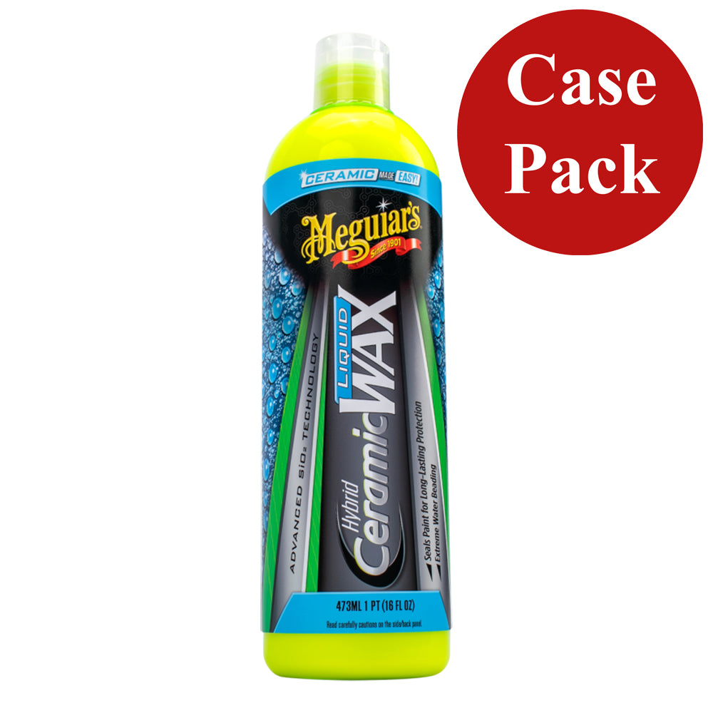 Meguiar's Hybrid Ceramic Liquid Wax in 16oz bottle, shown as part of a case of six, for automotive cleaning and protection.