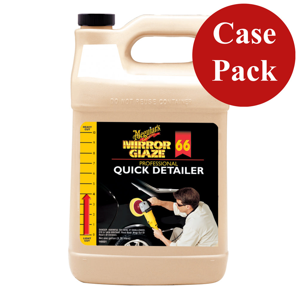 Meguiar's Mirror Glaze Quick Detailer in a 1-gallon bottle, shown with a case of four, for car cleaning and detailing.
