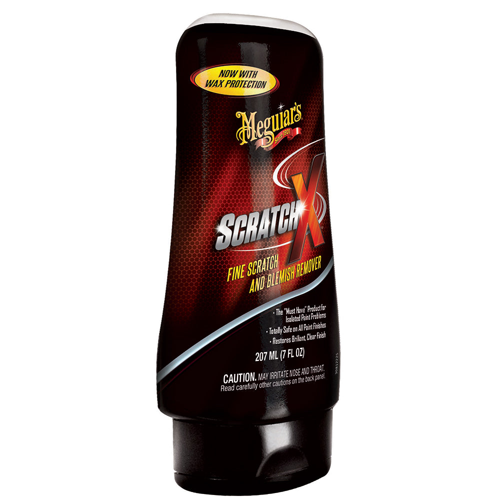 Meguiar's Scratch-X 7oz cleaning product bottle, designed for car scratch removal and paint polishing.