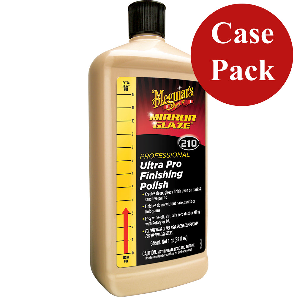 Meguiar's Ultra Pro Finishing Polish in 32oz bottles, shown in case of six, for automotive cleaning and polishing.