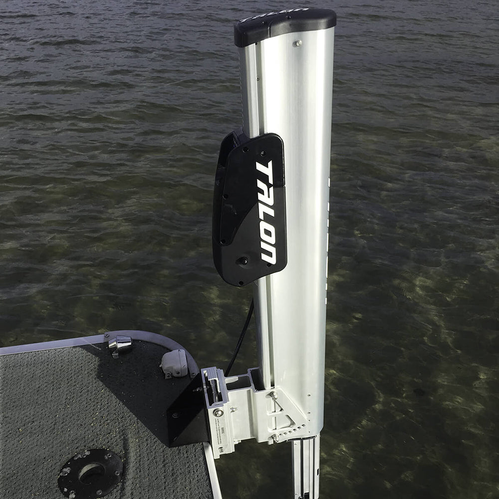 Minn Kota Talon Pontoon Edge Mount Kit for anchoring accessories, shown on a pontoon boat.
