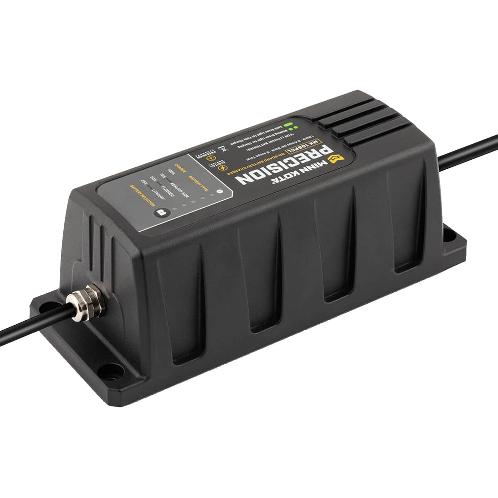 Minn Kota On-Board Precision Charger MK-106 PCL 1 Bank lithium-optimized battery charger with 6 amp output, compact and durable design.