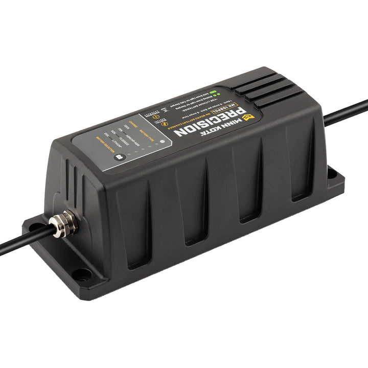 Minn Kota On-Board Precision Charger MK-106 PCL 1 Bank lithium-optimized battery charger with 6 amp output, compact and durable design.