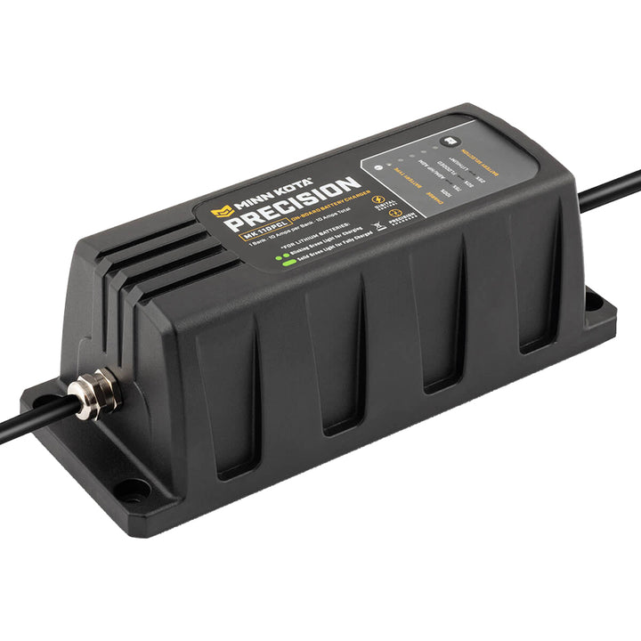 Minn Kota On-Board Precision Charger MK-110 PCL 1 Bank 10 Amp Lithium optimized battery charger for marine batteries.