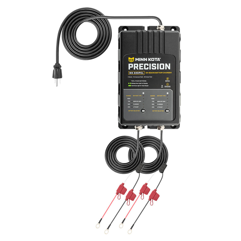 Minn Kota On-Board Precision Charger MK-220 PCL 2 Bank lithium battery charger with 10-amp charging for marine batteries