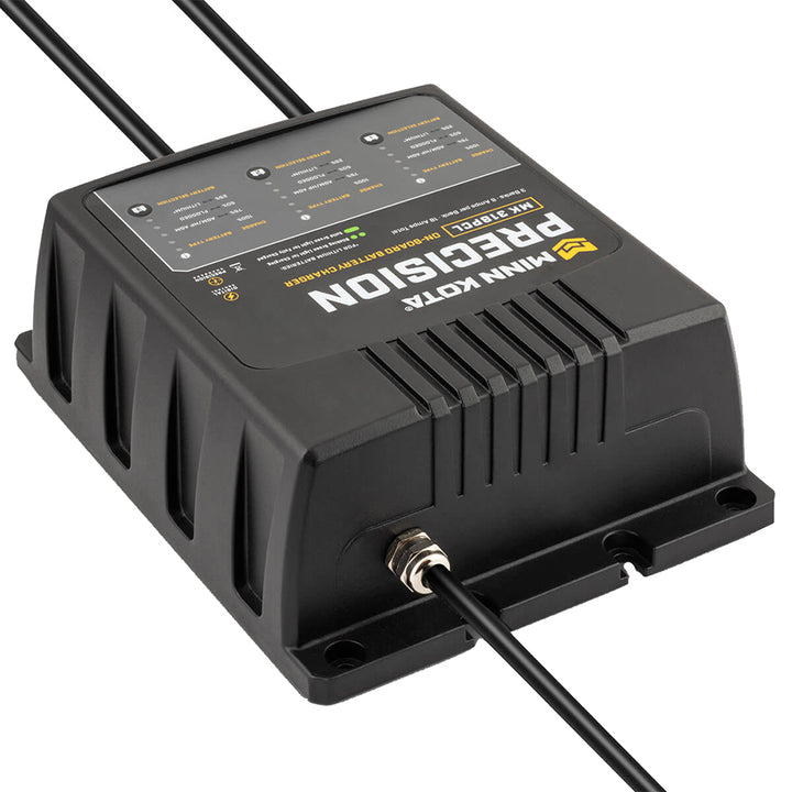 Minn Kota On-Board Precision Charger MK-318 3-bank lithium battery charger with 6 amp output for marine batteries.