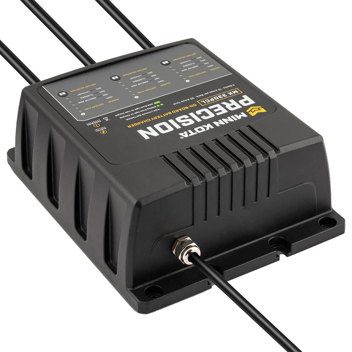 Minn Kota On-Board Precision Charger MK-330 PCL 3-bank lithium battery charger with 10-amp charging for boat batteries.