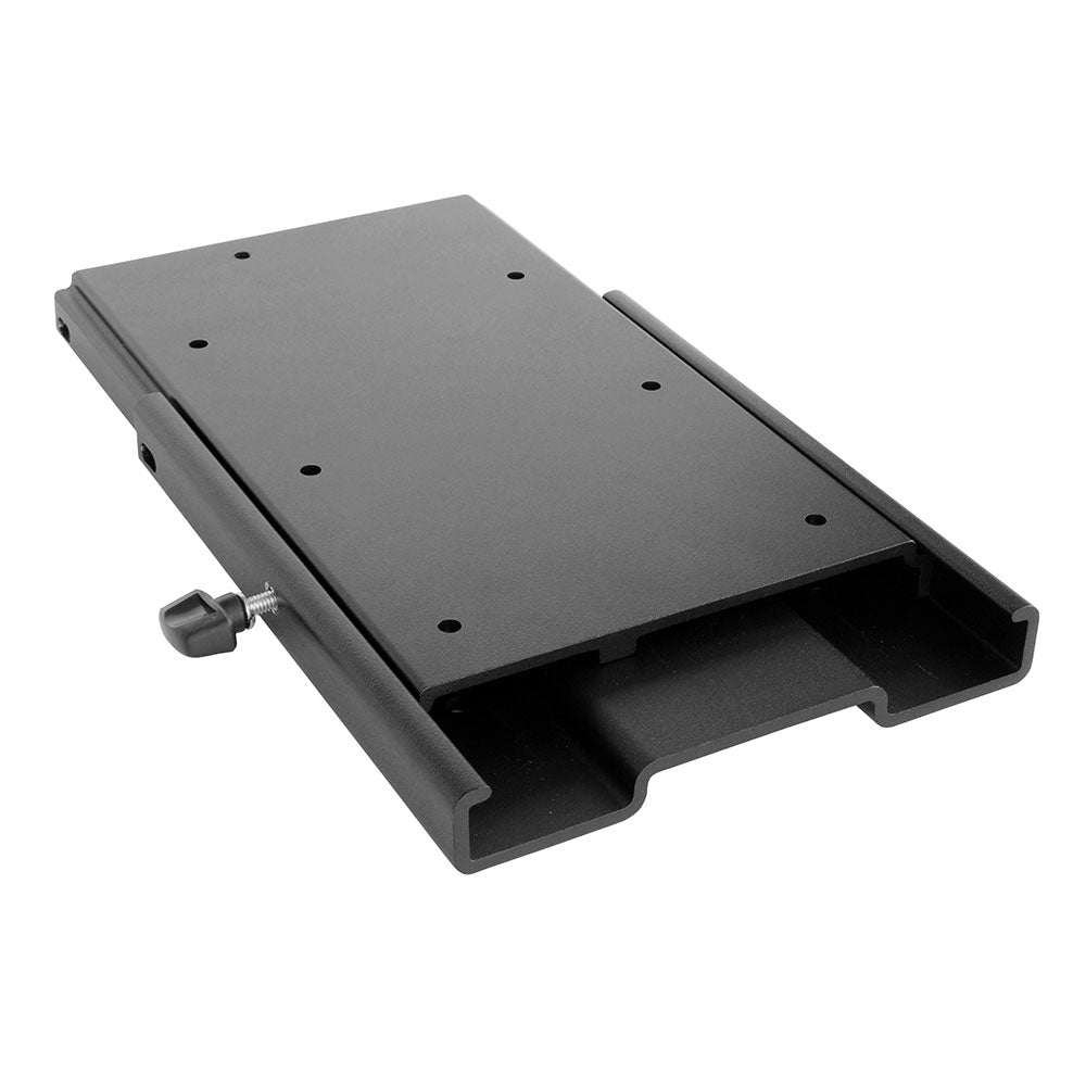 Minn Kota MKA-16-03 AP/PD quick release bracket for trolling motors, shown mounted on a boat with adjustable features.
