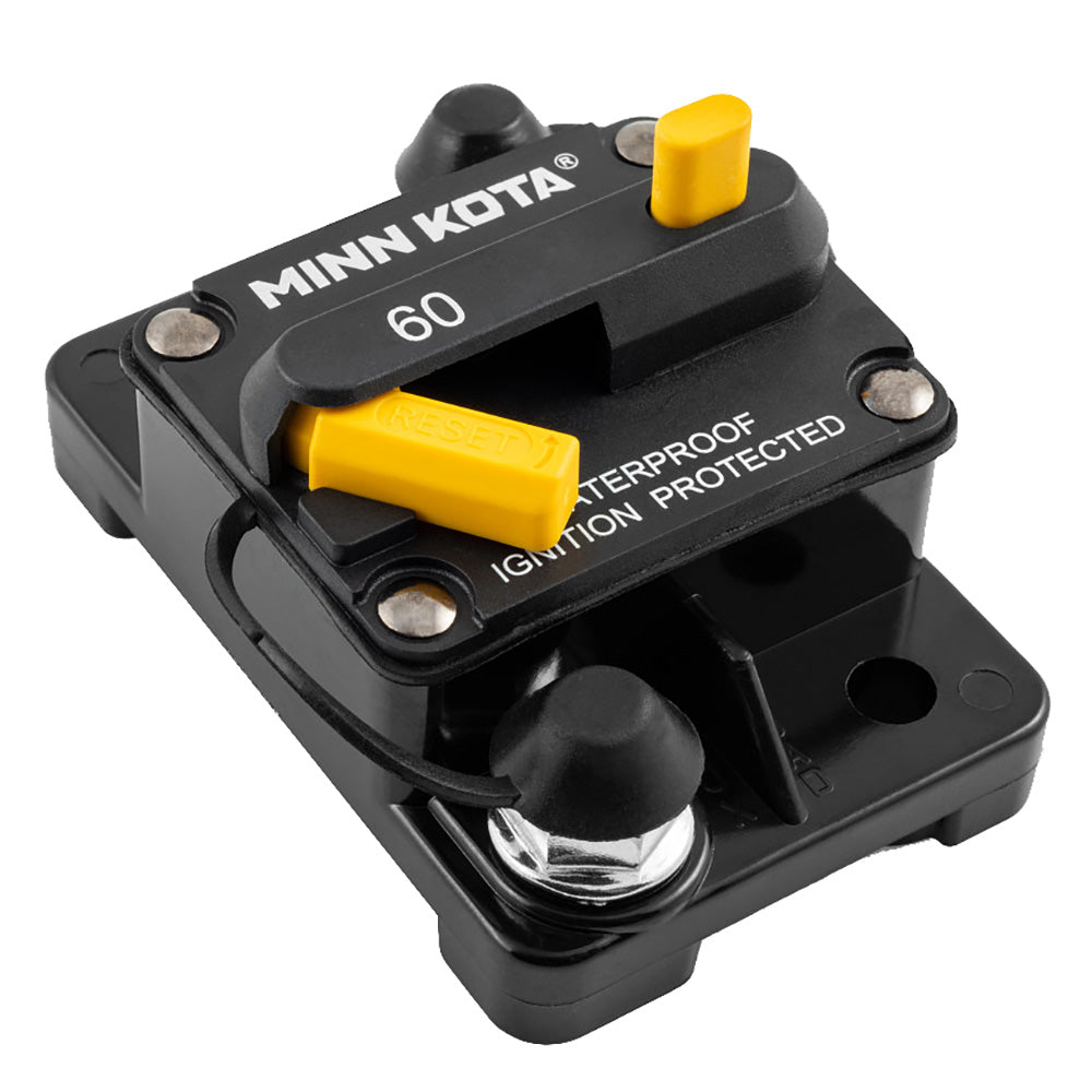 Minn Kota MKR-27 60AMP circuit breaker for trolling motor accessories, black rectangular switch with wiring terminals