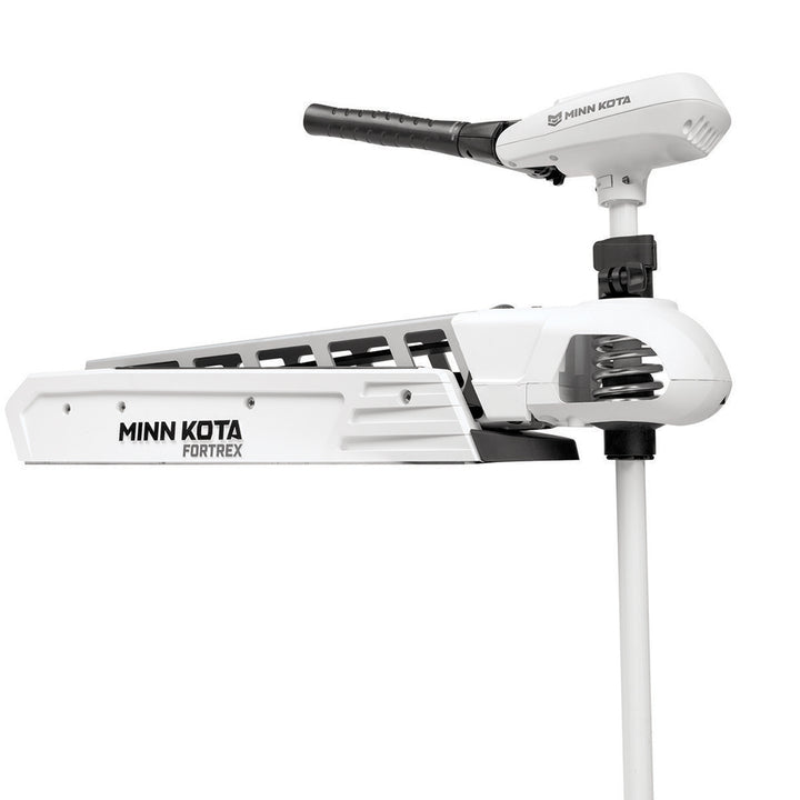 Minn Kota Riptide Fortrex 80 saltwater bow-mount trolling motor with 24V, 80lb thrust, 62-inch shaft, designed for saltwater fishing.