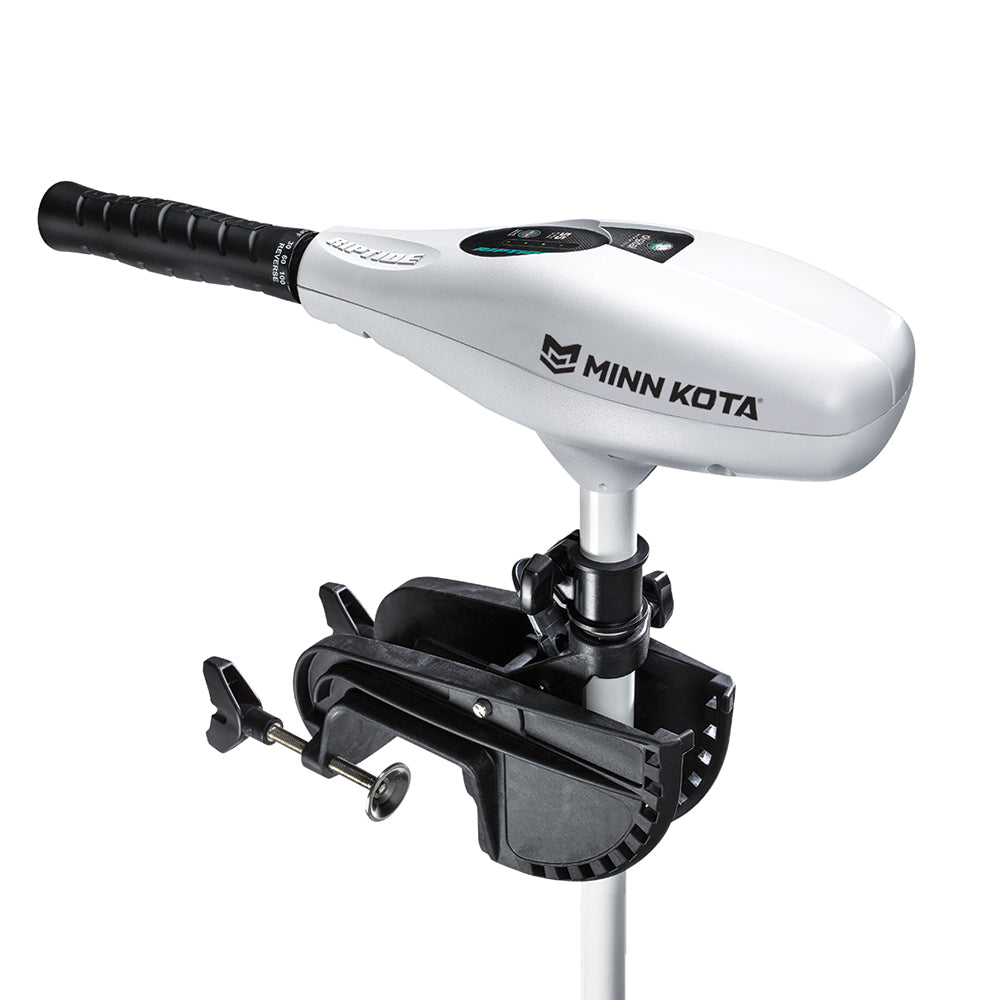 Minn Kota Riptide RT80/T saltwater transom mount trolling motor with 42-inch shaft and 80lb thrust, designed for saltwater fishing.